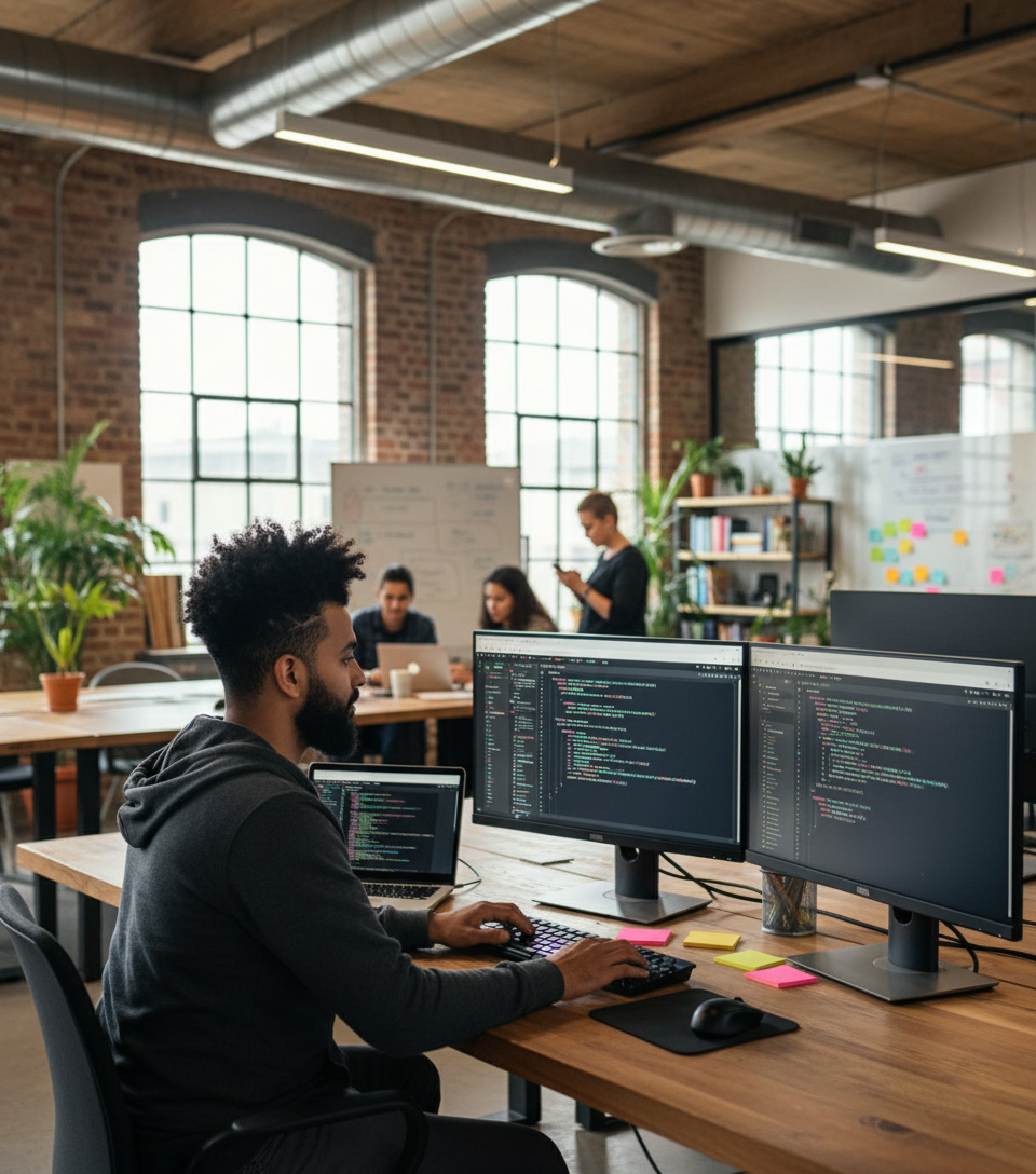 Team member working on website development